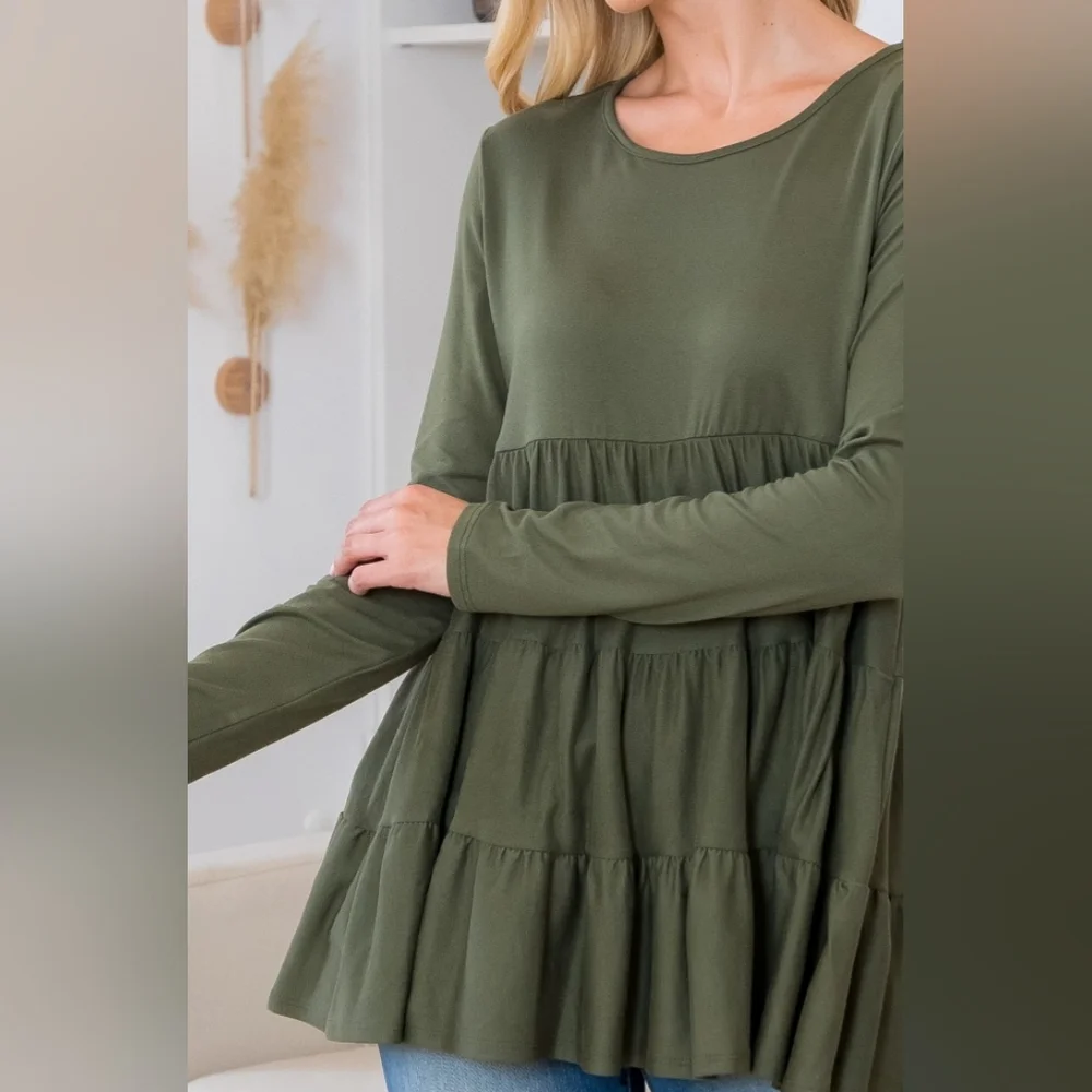 NWT Beautiful Dark Olive Long Sleeve Top - Picture 3 of 6